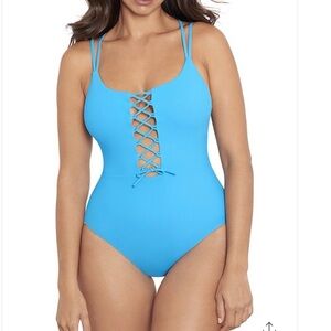 Blue Lace-Up One-Piece Swimsuit